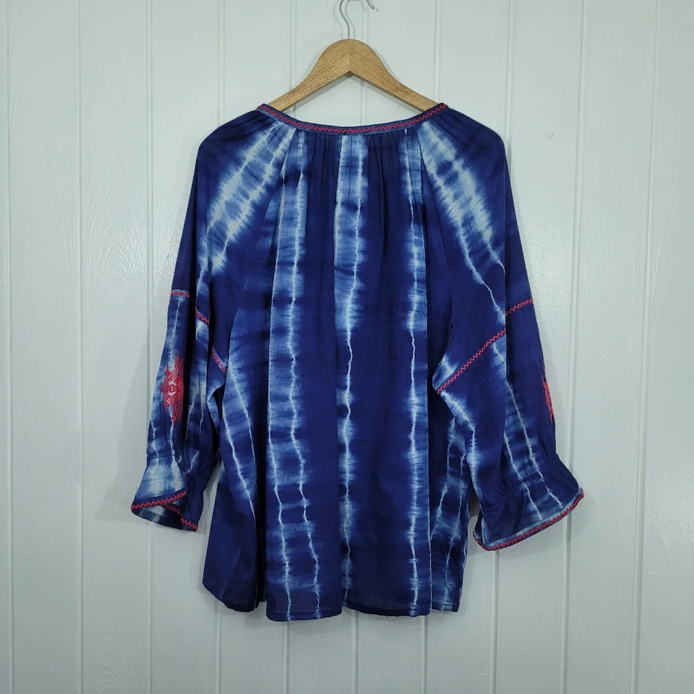 Chicos 4 Womens Sz 20/22 Blue White Tie Dye Tunic Pink Embroidery With Tassels - Picture 8 of 15